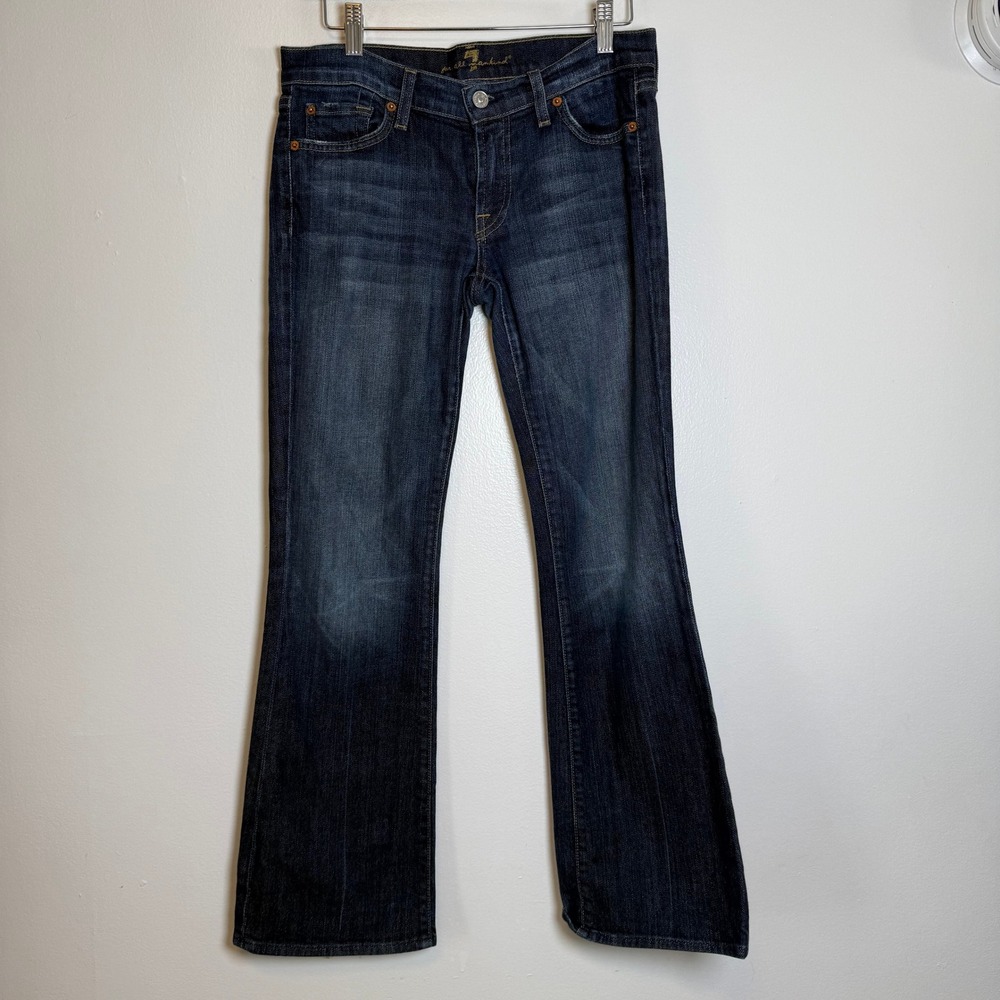 7 For All Mankind Flare Jeans Womens 28 Dark Wash Low Rise Squiggle Boho Y2K‎